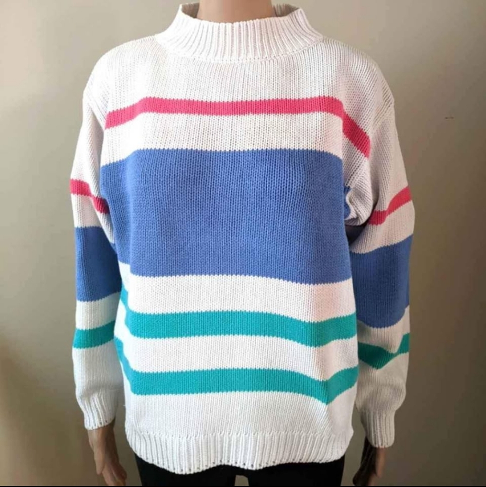 Eddie Bauer stripped mock neck knit sweater, women's medium
